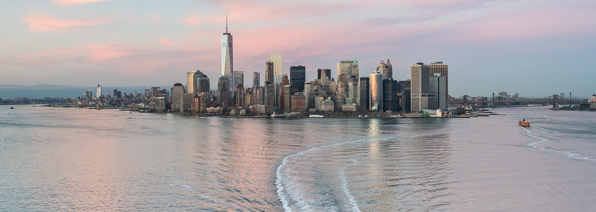 Manhattan skyline with ferry